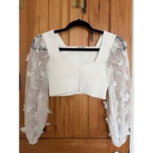 Free People Intimately White Flutter Crop Top Butterfly 3D Mesh Sleeves Size XS